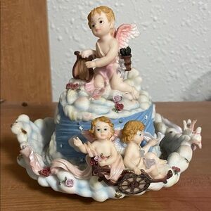 Cherub Angel Music Box with Pink and Blue Accents